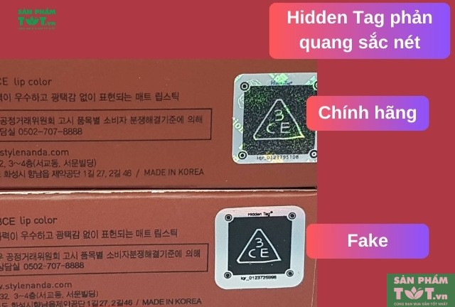 Hidden Tag son 3ce của son chính hãng và fake